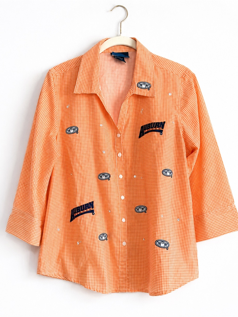 Vintage Auburn Tigers Shirt Women Small Orange Gingham Embroidered Game Day Top